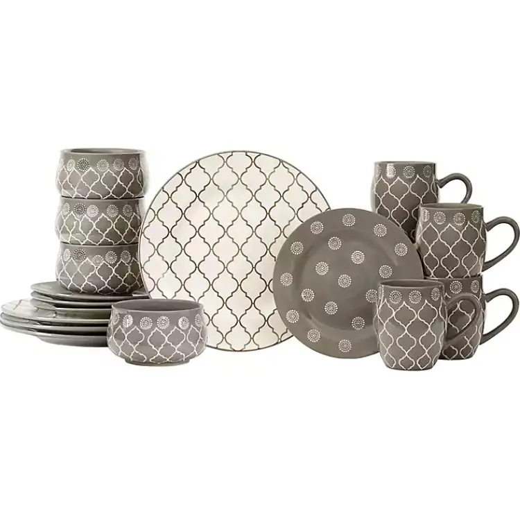 Kirklands Home Dinnerware|Moroccan Mix 16-pc. Dinnerware Set Gray