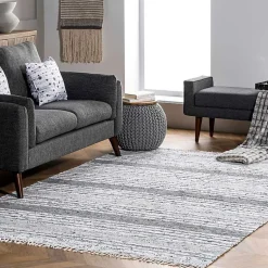 Kirklands Home Area Rugs|Gray Mottled Stripe Tassel Area Rug, 9x12