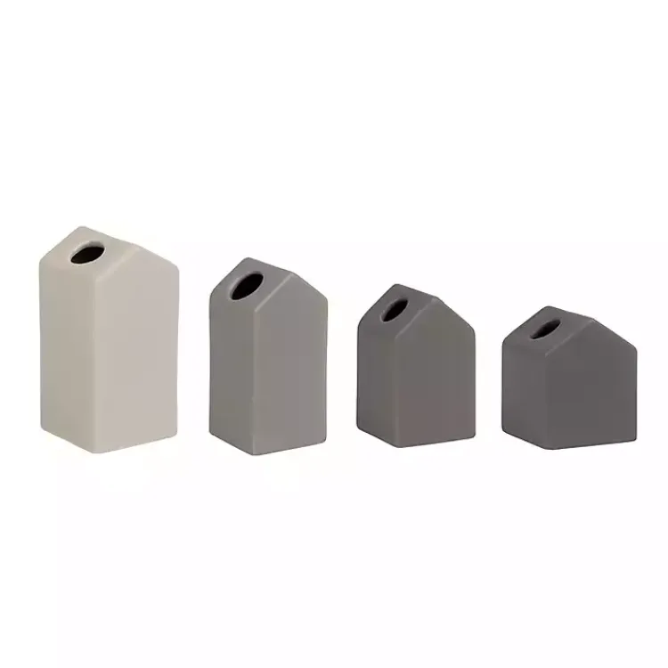 Sale Ombre Ceramic House Shaped Vases, Set of 4 Vases