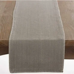 Kirklands Home Table Linens|Overcast Stitch Cotton Table Runner Gray