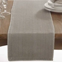 Kirklands Home Table Linens|Overcast Stitch Cotton Table Runner Gray