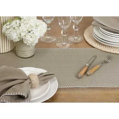Kirklands Home Table Linens|Overcast Stitch Cotton Table Runner Gray