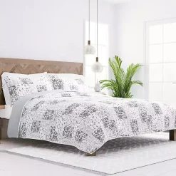 Kirklands Home Quilts|Gray Patchwork Reversible 3-pc. King Quilt Set