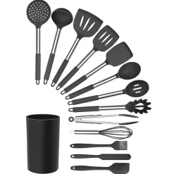 Kirklands Home Kitchen Accessories|14-Pc. Silicone and Steel Utensil Set Gray