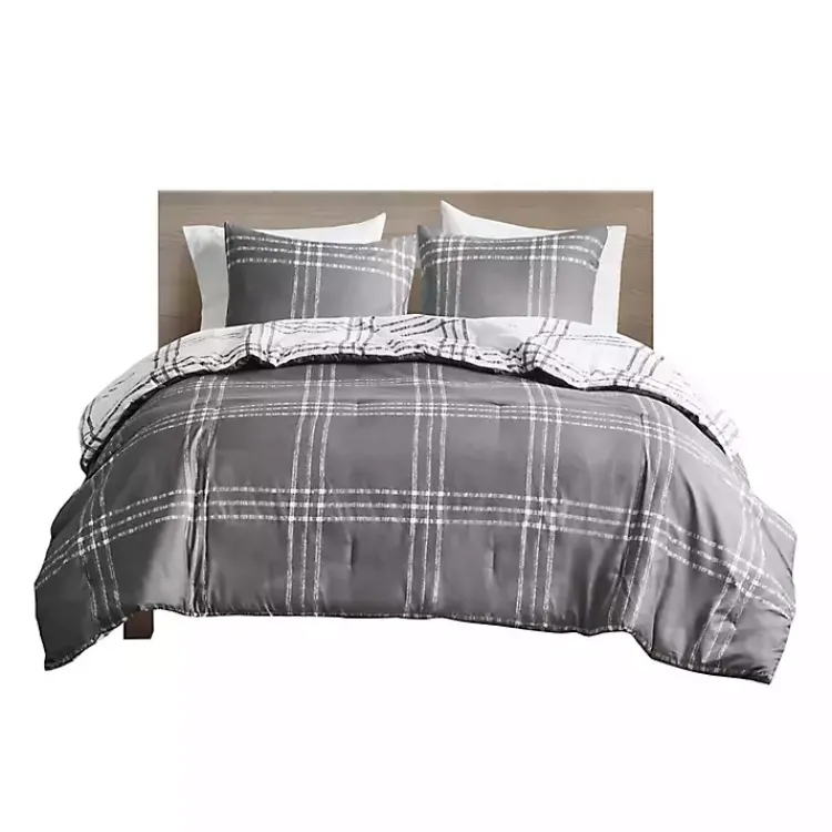 Kirklands Home Comforters|Gray Plaid Dayton 3-pc. Full/Queen Comforter Set