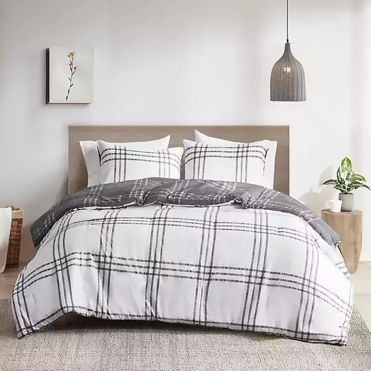 Kirklands Home Comforters|Gray Plaid Dayton 3-pc. Full/Queen Comforter Set