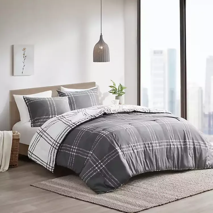 Kirklands Home Comforters|Gray Plaid Dayton 3-pc. King Comforter Set