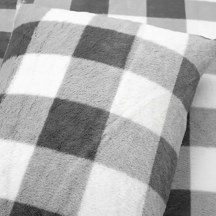 Kirklands Home Comforters|Gray Plaid Faux Fur 3-pc. Full/Queen Comforter Set