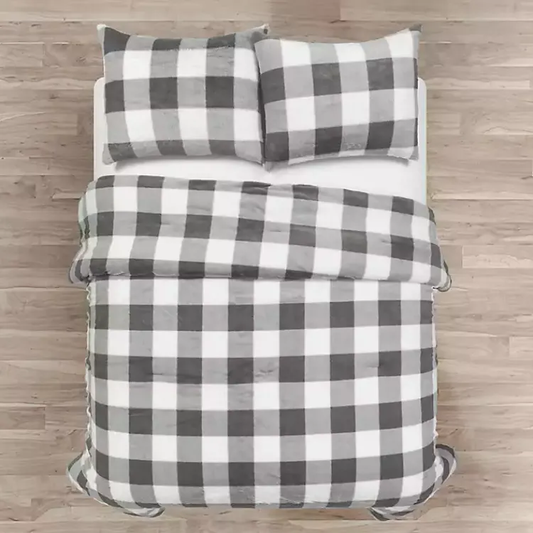 Kirklands Home Comforters|Gray Plaid Faux Fur 3-pc. King Comforter Set
