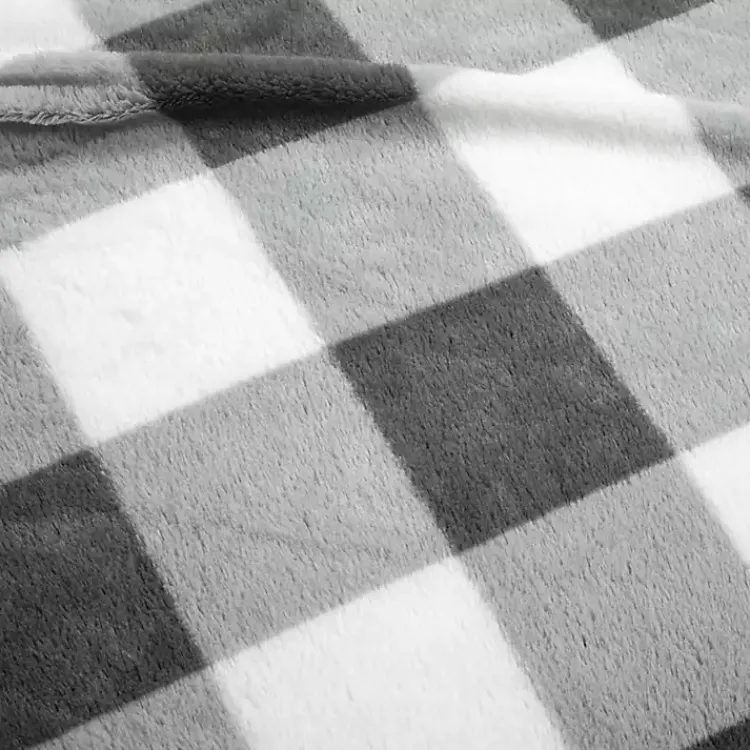 Kirklands Home Comforters|Gray Plaid Faux Fur 3-pc. King Comforter Set