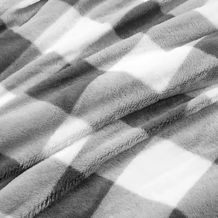 Kirklands Home Comforters|Gray Plaid Faux Fur 3-pc. King Comforter Set