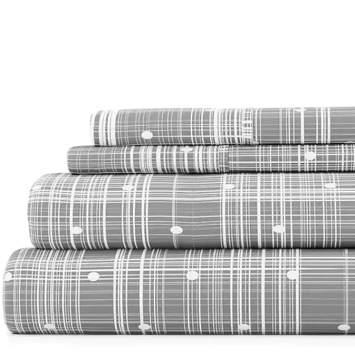 Kirklands Home Bed Sheets|Plaid Polka Dot 3-pc. Twin Sheet Set Gray