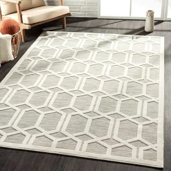 Kirklands Home Outdoor Rugs|Gray Raised Honeycomb Indoor/Outdoor Area Rug, 7x9