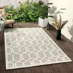 Kirklands Home Outdoor Rugs|Gray Raised Honeycomb Indoor/Outdoor Area Rug, 7x9
