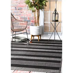Kirklands Home Outdoor Rugs|Gray Robin Stripe Outdoor Rug, 5x8