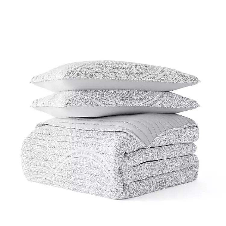 Kirklands Home Quilts|Gray Scalloped Reversible 3-pc. Queen Quilt Set