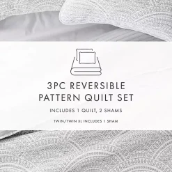 Kirklands Home Quilts|Gray Scalloped Reversible 3-pc. Queen Quilt Set