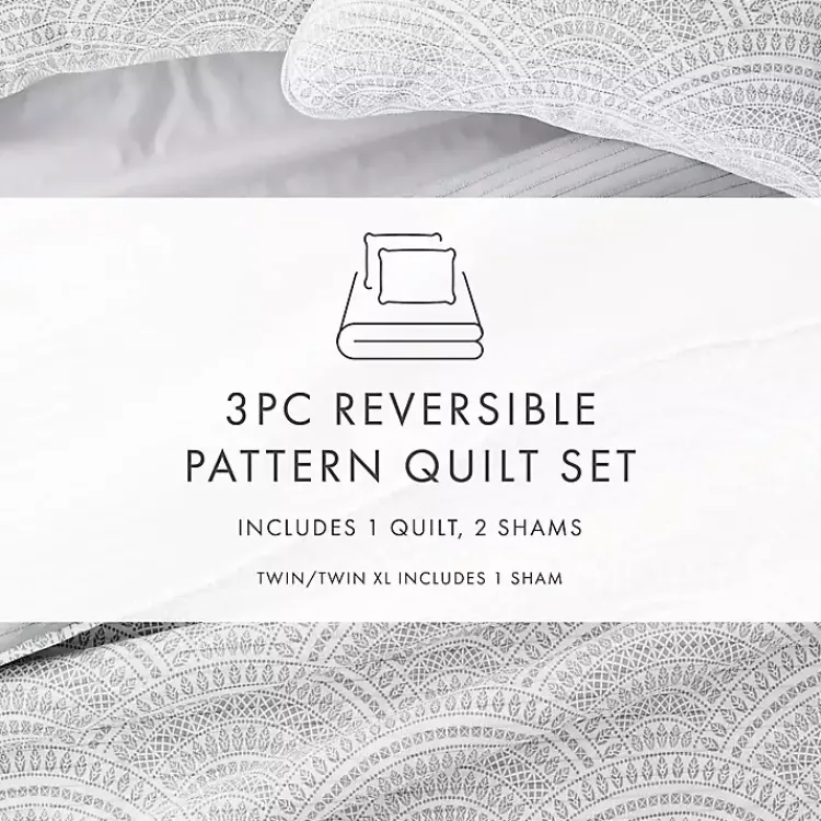 Kirklands Home Quilts|Gray Scalloped Reversible 3-pc. Queen Quilt Set