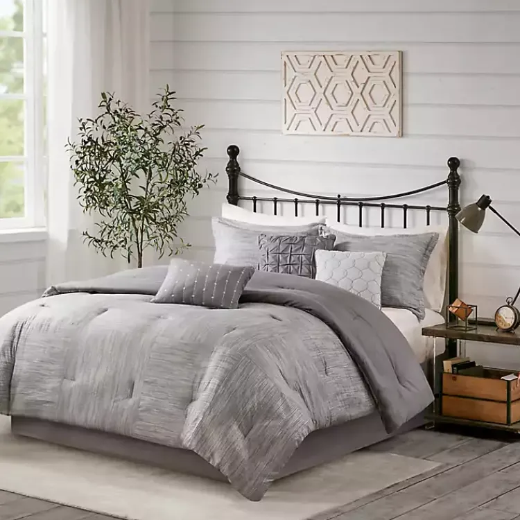 Kirklands Home Comforters|Gray Seersucker 7-pc. King Comforter Set
