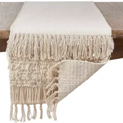 Kirklands Home Table Linens|Gray Sequin Fringe Cotton Table Runner