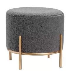 Kirklands Home Benches & Ottomans|Sherpa Upholstered Round Ottoman Gray