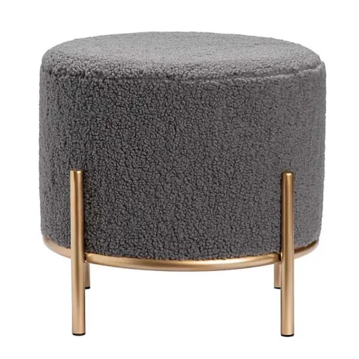 Kirklands Home Benches & Ottomans|Sherpa Upholstered Round Ottoman Gray