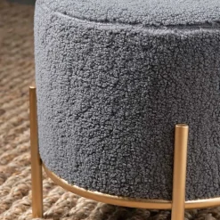 Kirklands Home Benches & Ottomans|Sherpa Upholstered Round Ottoman Gray