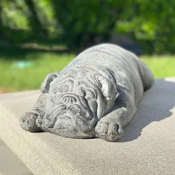 Kirklands Home Garden Statues|Sleeping Bulldog Outdoor Statue Gray