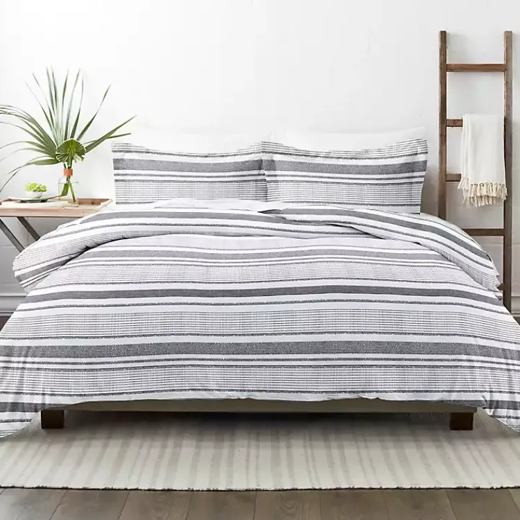 Kirklands Home Duvets|Gray Soft Striped 3-pc. Queen Duvet Cover Set