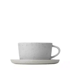Kirklands Home Glassware & Drinkware|Speckled Ceramic Mugs and Saucers, Set of 2 Gray