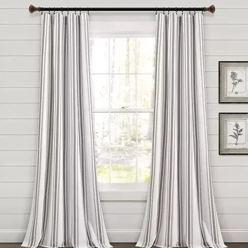 Kirklands Home Curtains & Drapes|Stripe Farmhouse Curtain Panel Set, 95 in. Gray