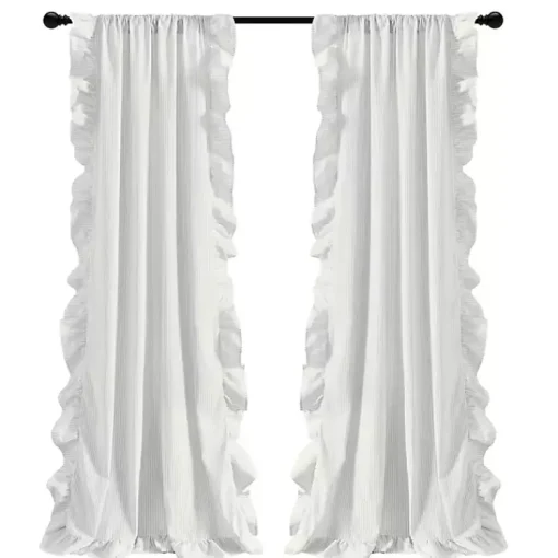 Kirklands Home Curtains & Drapes|Gray Stripe Ruffled Curtain Panel Set, 84 in.