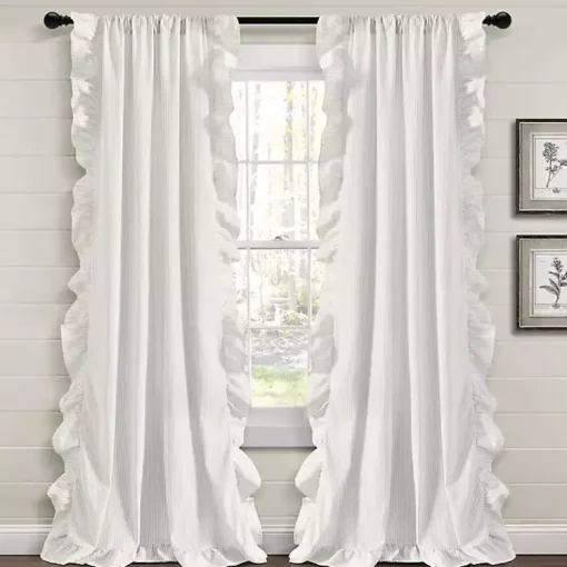 Kirklands Home Curtains & Drapes|Gray Stripe Ruffled Curtain Panel Set, 84 in.