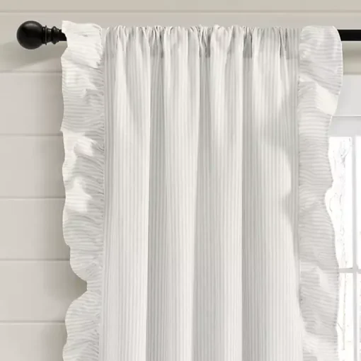 Kirklands Home Curtains & Drapes|Gray Stripe Ruffled Curtain Panel Set, 84 in.