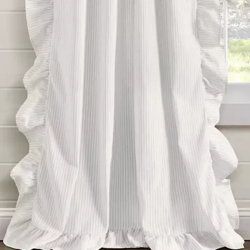 Kirklands Home Curtains & Drapes|Gray Stripe Ruffled Curtain Panel Set, 84 in.