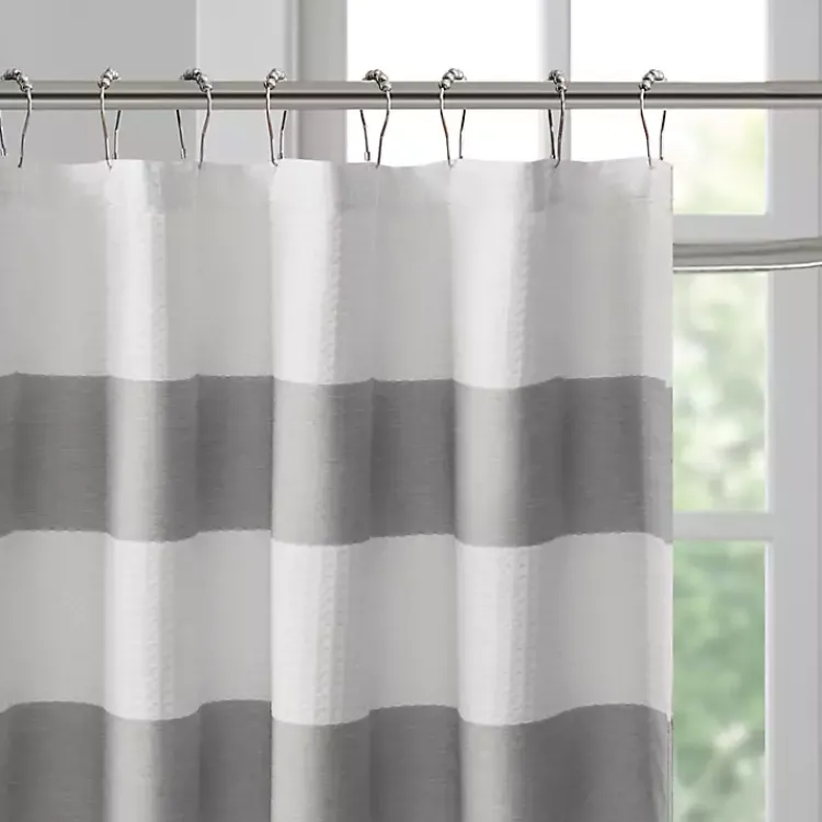 Kirklands Home Shower Curtains|Stripe Waffle Weave Shower Curtain Gray