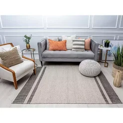 Kirklands Home Area Rugs|Gray Striped Border Area Rug