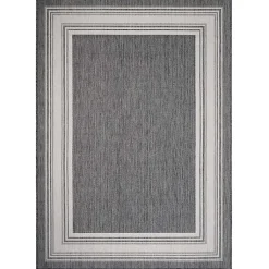 Kirklands Home Outdoor Rugs|Gray Striped Border Outdoor Area Rug, 7x9