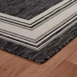 Kirklands Home Outdoor Rugs|Gray Striped Border Outdoor Area Rug, 7x9