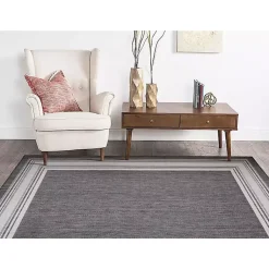Kirklands Home Outdoor Rugs|Gray Striped Border Outdoor Area Rug, 7x9