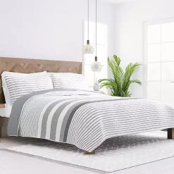 Kirklands Home Quilts|Gray Striped Reversible 3-pc. King Quilt Set