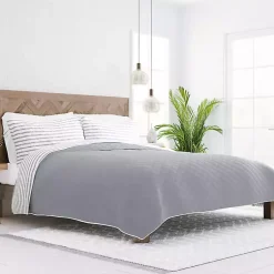 Kirklands Home Quilts|Gray Striped Reversible 3-pc. King Quilt Set