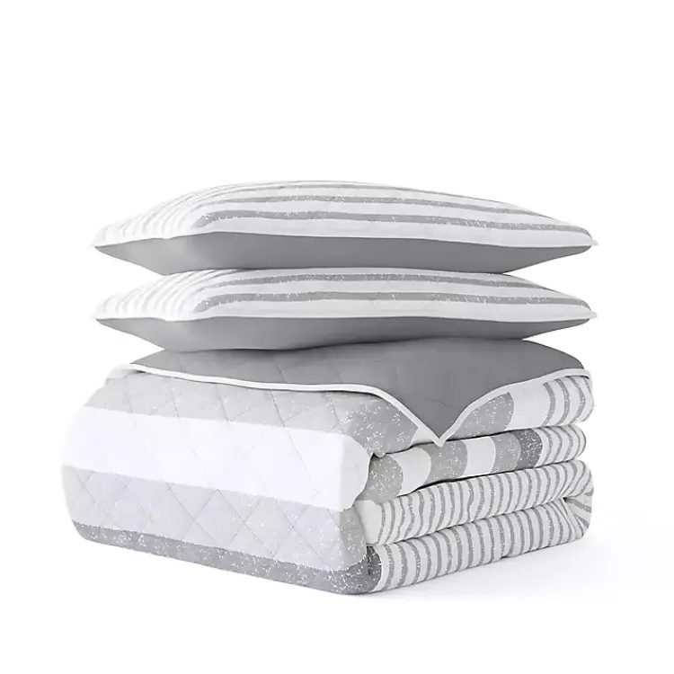 Kirklands Home Quilts|Gray Striped Reversible 3-pc. King Quilt Set
