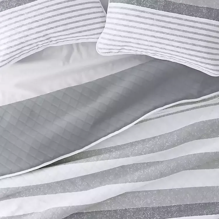 Kirklands Home Quilts|Gray Striped Reversible 3-pc. King Quilt Set