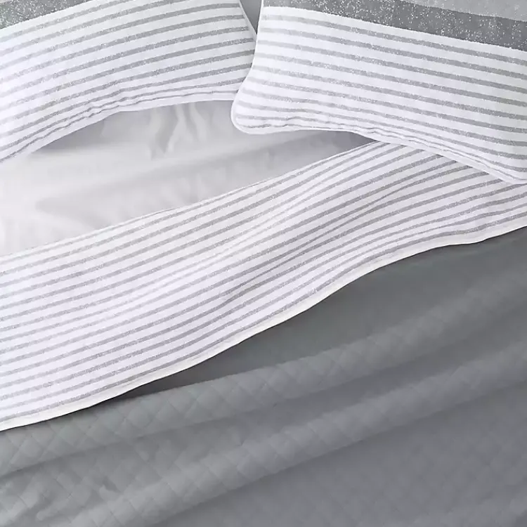 Kirklands Home Quilts|Gray Striped Reversible 3-pc. King Quilt Set