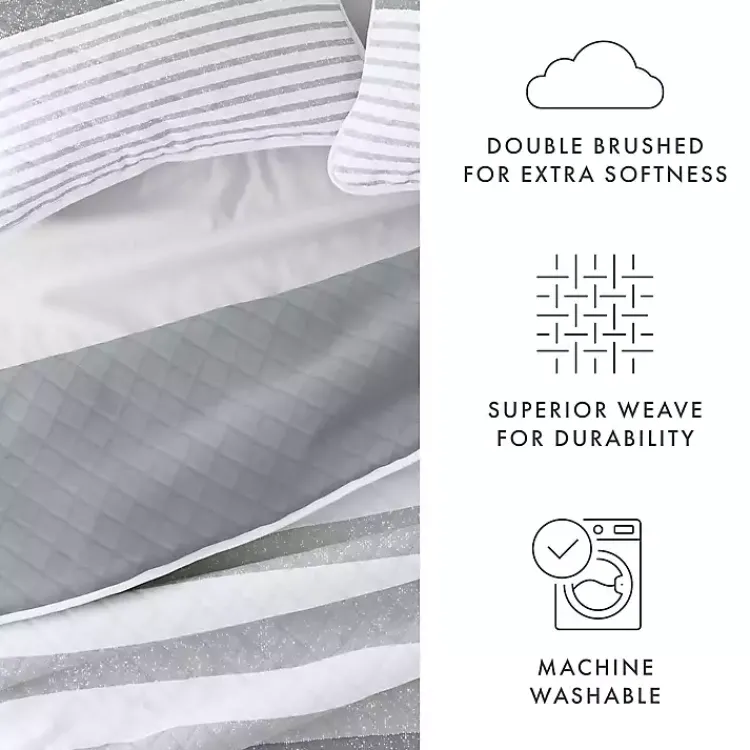 Kirklands Home Quilts|Gray Striped Reversible 3-pc. King Quilt Set