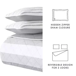Kirklands Home Quilts|Gray Striped Reversible 3-pc. King Quilt Set