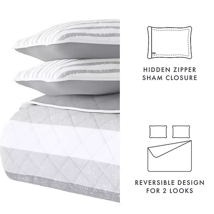 Kirklands Home Quilts|Gray Striped Reversible 3-pc. King Quilt Set