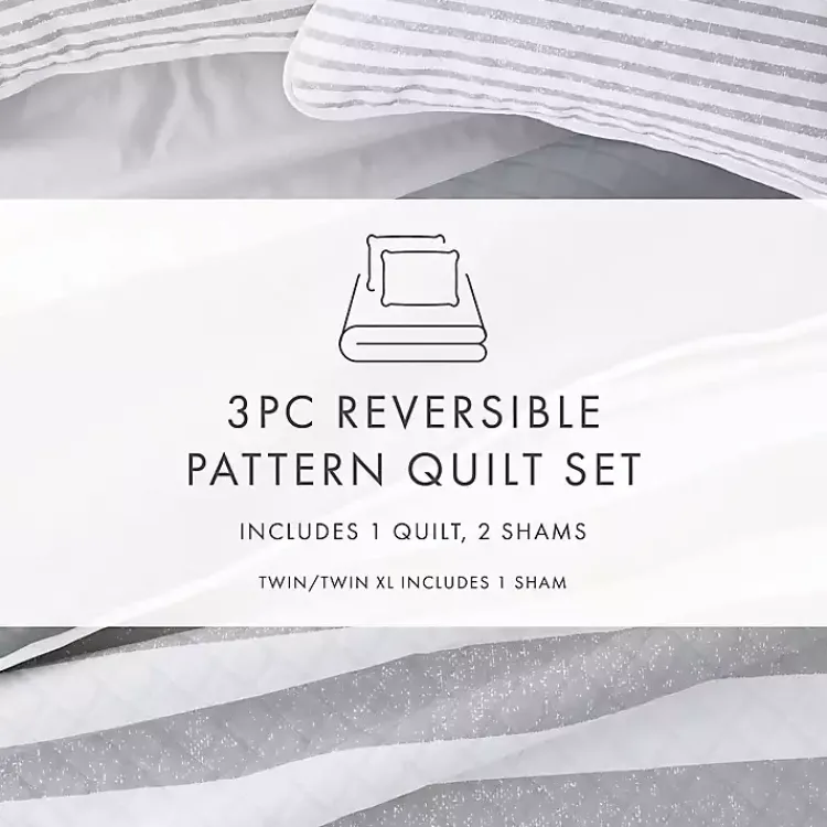 Kirklands Home Quilts|Gray Striped Reversible 3-pc. King Quilt Set