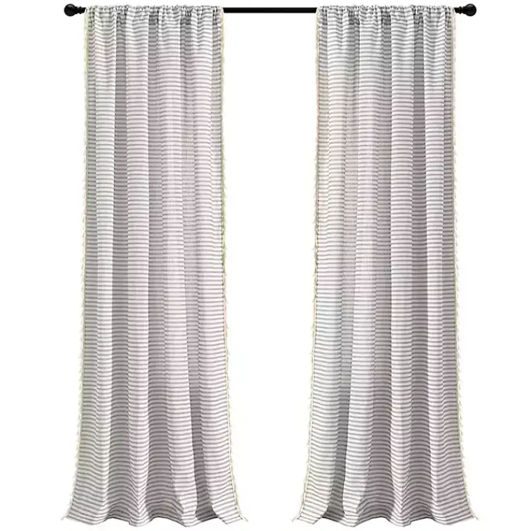 Kirklands Home Curtains & Drapes|Gray Striped Tassel Curtain Panel Set, 84 in.